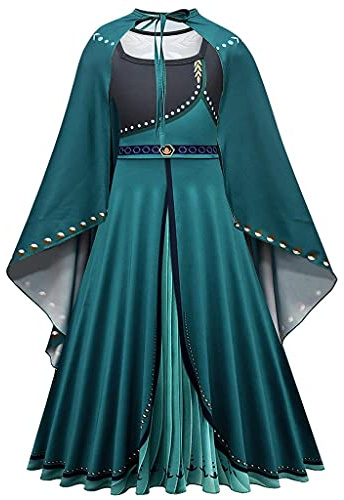 Lito Angels Reine des Neiges Deguisement Robe de Reine Anna avec Cape pour Enfant Filles, Taille 5-6 ans, Vert, Manche Longue (étiquette en tissu 120)