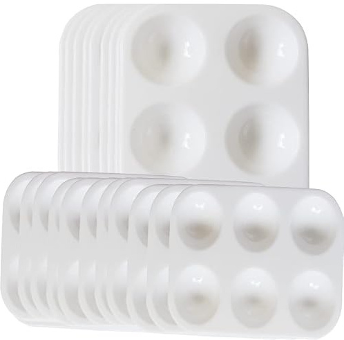 YXQSED 20 Piezas con Paleta de Mezcla para Acuarelas de 6 pocillos con Orificio para el Pulgar, lo Mejor para Pinturas acrílicas, al óleo, de Acuarela y Pinceles