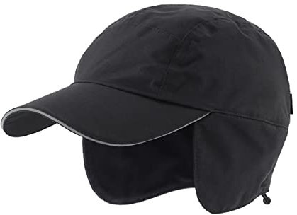 Magracy Herren wasserdichte Wintermütze mit Schirm, Fleece-gefütterte Baseballkappe mit Ohrenklappen, Skimütze, Schwarz