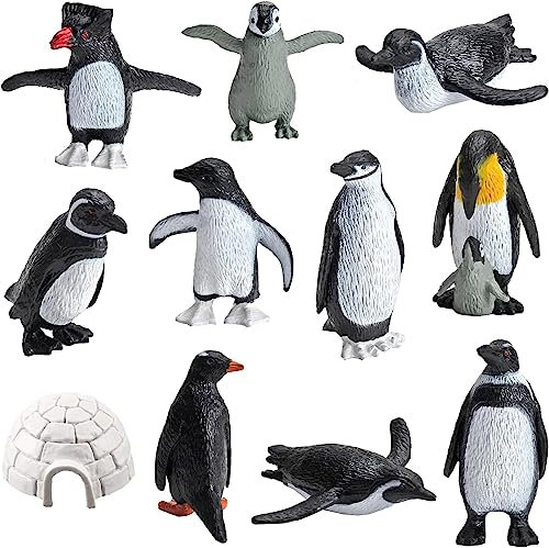 Morofme Realistische Pinguinfiguren Spielzeug 11pcs Kunststoff Polar Arktis Tierfiguren Antarktis Playset Winter Habitat Abenteuer Spielzeug Pinguin Kuchen Topper Polartier Lernspielzeug