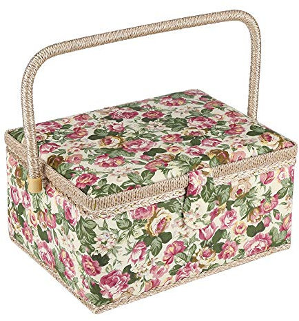 PerGar Großer Premium-Nähkorb, Stoff-Nähkorb-Set mit Blumenmuster, Robuste Bastelbox für Den Haushalt, Zur Aufbewahrung von Kleinigkeiten mit Griff und Herausnehmbarem Tabletteinsatz für zu Hause