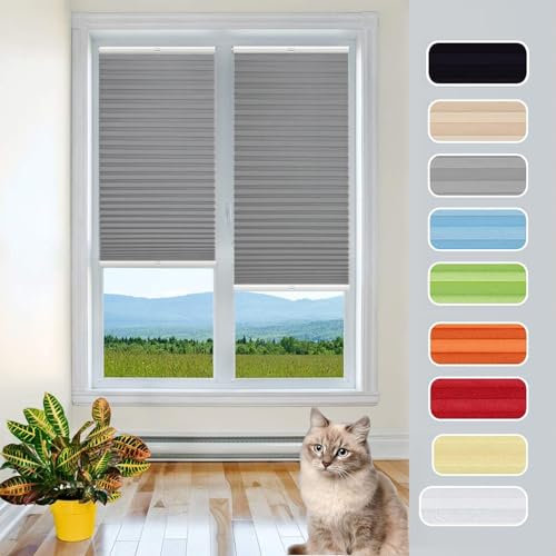 Fenster Plissee Klemmfix Jalousie 35 x 210 cm Blickdicht Easyfix Sonnenschutz Rollo, Jalousette Jalousie Faltrollo Rollo für Fenster & Tür für Fenster ohne Bohren, Hellgrau