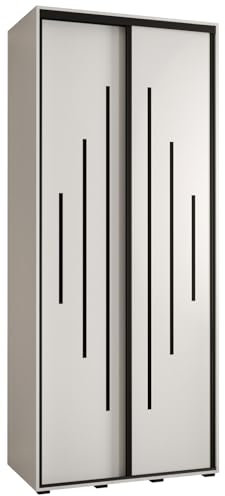 MEBLE KRYSPOL Davos 12 110 Schrank mit Zwei Schiebetüren für Schlafzimmer - Moderner Aufbewahrungsschrank mit Kleiderstange und Regalen - 235,2x110x60 cm - Weiß Weiß Schwarz