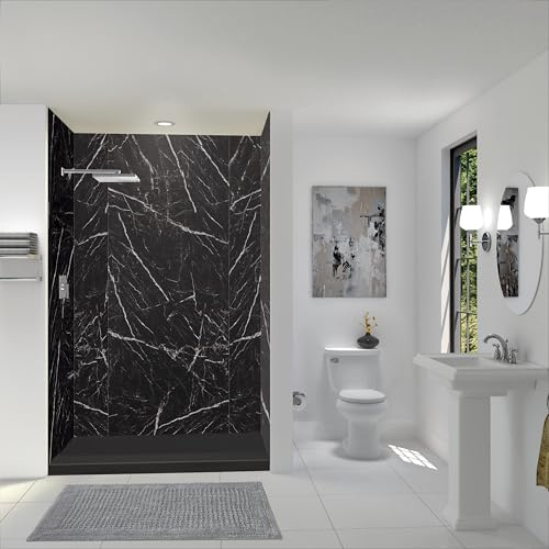 Transolid TWKE603696-KI03G Titan 60-in x 36-in x 96-in Eco Shower Wall Kit, Black Caruso (Glossy)