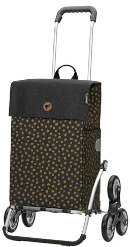 ANDERSEN Einkaufstrolley - Treppensteiger Royal Shopper Fita schwarz | ideal für Treppen, aus Alu, hohe Tragkraft, bis 50 kg - Tasche mit Seitentasche, Innenfach, Reflektoren, 47 L