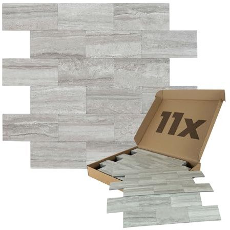 Dalsys 11x Wandpaneele selbstklebend, Steinoptik 1m² Hellgrau | Wandverkleidung feuchtigskeitsbeständig, Premium Qualität für Bad und Küche