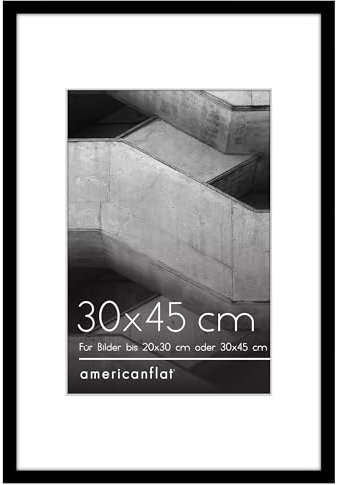 Americanflat 30x45 cm ram med polerat splittersäkert glas – Använd som 20x30 cm med passepartout eller hela fotot utan passepartout – Streamline Collection – Tunn kant för vägg – Svart