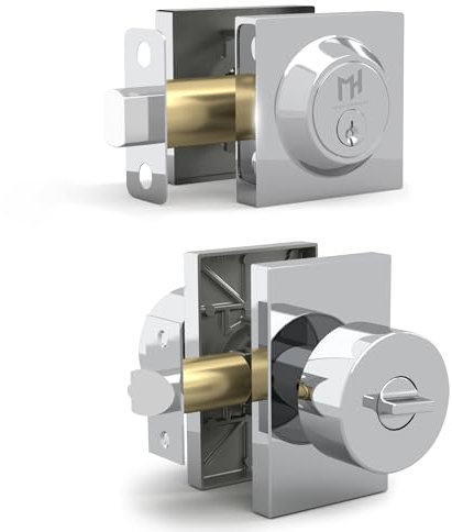 Mega Handles Laura - Pomos de puerta de entrada y cerradura de seguridad – 1 paquete de pomos reversibles plateados y cerrojo para puertas interiores y exteriores, se adapta a todos los tamaños de