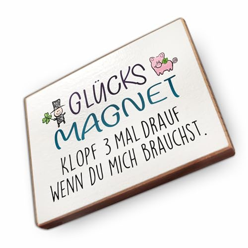 Magnet aus Buchenholz Kühlschrankmagnete mit Sprüchen (Glücksmagnet klopf 3X Drauf)