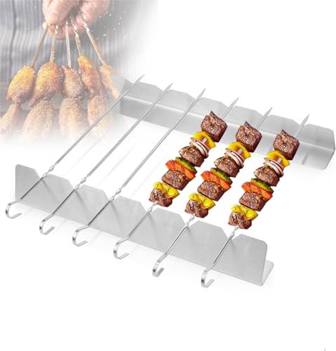 YICH Grillspieße Edelstahl 12 Stück Schaschlikspieße 30 cm mit Grillgestell - Spießhalter und Schaschlikgrill für Grillen Fleisch Gemüse