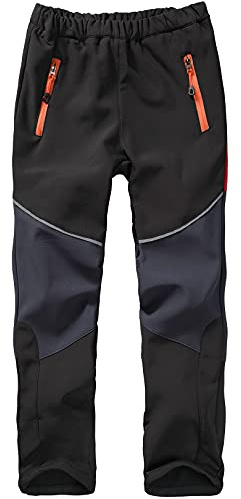 Jogwits Softshellbyxor för barn, skidbyxor, vandringsbyxor, fodrade cargobyxor, vattentäta termobyxor, pojkar, flickor, snöbyxor, vinter, utomhusbyxor-1510, Grå svart, 104-116