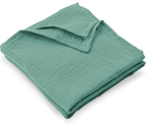 PinkZebra Mussola - Coperta per neonati, 80 x 80 cm, morbida coperta estiva in mussola per neonati, in 100% cotone biologico, Öko-Tex, smeraldo