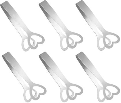 6 Pcs Sweet Tongs,Mini Serving Tongs,Stainless Steel Sugar Heart Sugar Tongs Silver Ice/Sugar Cube/Small Lemon/Mini Tongs for Food Sweets Bread Cake Tea Coffee Bucket Kitchen Bar Party