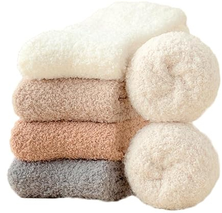 Yolhloy 5 Paires Chaussettes Hiver Femme Douces et Chaudes en Corail, Pilou Pilou Pelucheuses, Animaux Moelleuses Pantoufle Polaire, EU 35-42