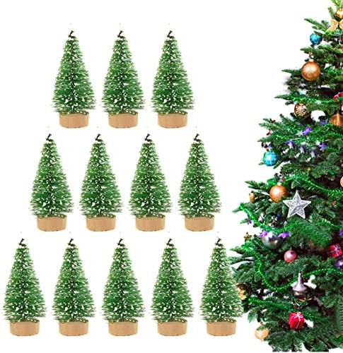 12 Piezas Árbol De Navidad En Miniatura - Árboles De Escarcha De Nieve De Sisal Artificial -ni Árbol De Pino Árboles con Cepillo para Botellas con Base De Madera | Árboles Modelo De Mesa para Manual