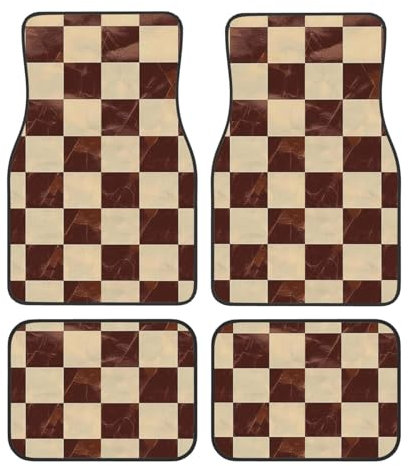 Mexpekil Marmor Braun Kariert Automatten 4er Set Universal Auto Fußmatten Anti Rutsch Auto Fußmatten Dekorative Auto Teppich Protektoren für SUV Van Truck