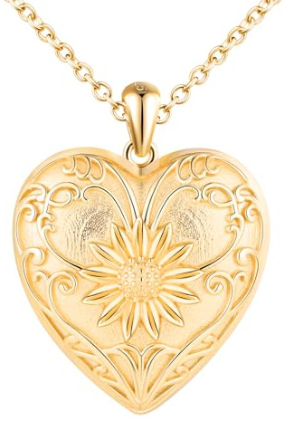 MICYUMI Pendentif médaillon photo en forme de cœur pour femme chaîne argent sterling 925 collier motif tournesol, 45+5cm,19.69inch, Argent, Pas de gemme
