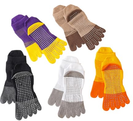 Antcher 5 paia di calzini antiscivolo da uomo calzini sportivi con dita cinque dita calzini alla caviglia per pilates, yoga, calcio, basket, Multicolore, Taglia unica