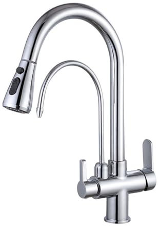 DJHFHCS Robinet d'eau filtrant pour évier de Cuisine avec pulvérisateur extractible, Robinet à 3 Voies avec Eau Potable à Trou Unique, chromé Enterprise