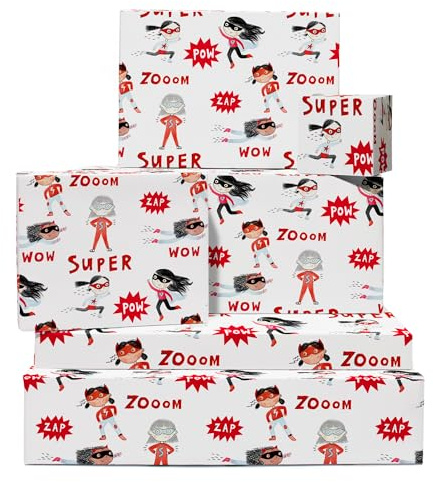 Geschenkpapier Superhelden – 6 Blatt Geburtstagsgeschenkpapier für Mädchen – Supergirls – Geschenkpapier weiß für Tochter, Enkelin, Nichte – recycelbar – von Central 23