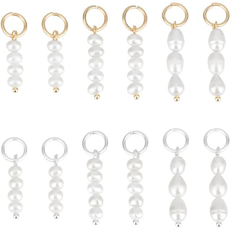 PH PandaHall 12pz Ciondolo con Ciondolo In Perla D'Acqua Dolce, 6 stili 25-30mm Perle Perline Pendenti con Anelli In Ottone Perline di Perle Naturali Ciondoli per La Creazione di Gioielli Artigianali