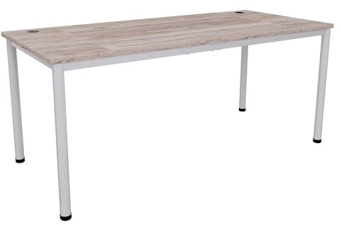 Eigentlich Schreibtisch mit Kabeldurchlass optional, Bürotisch Gestell lichtgrau, Konferenztisch eigene Fertigung, Besprechungstisch (Kabeldurchlass Eiche modern / Ø60mm schwarz, 180x80 cm)