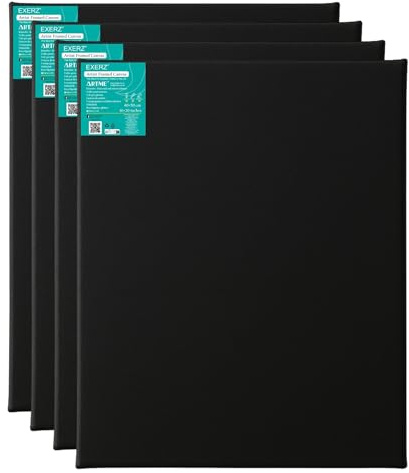 Exerz Pre-Stretched Canvas Black 40x50cm, 4 Pack – 100% Cotton, 280 GSM, Triple Primed, Acid-Free, Medium Grain, 1.7cm Framed Artist Canvas for Acrylic & Oil Painting