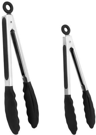 SULOLI 2pcs Pince de Cuisine Pince Alimentaire en Acier Inoxydable Noir-27cm+21cm