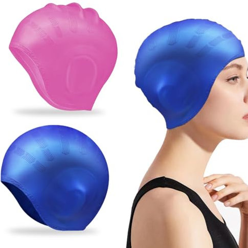Cuffia da Nuoto per la Protezione delle Orecchie 3D,2 Pezzi Cuffia Nuoto Silicone Impermeabile,Cuffia Piscina Nuoto Silicone per Donne, Uomini, Adulti e Bambini Accessori Nuoto(Blu, rosa)