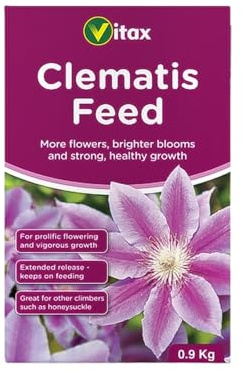 Clematis Fertiliser 0.9kg - Organic-Based Feed for Vigorous Growth & Prolific Flowering of Clematis, Honeysuckle, Passion Flower, Ivy & Other Climbing Plants - Easy to Apply Pelleted Formula