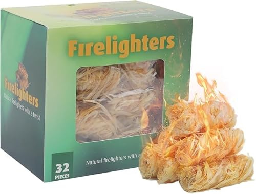 GEEKHOM 32-Piece Natural Fire Starters: Wax Wood Firelighters for Fireplace, Camping, BBQ & Fire Pit, Waterproof & Odorless