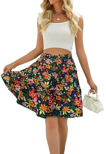 XSRYT Women Summer Skirts Floral A Line with Pockets Flower-21 Medium