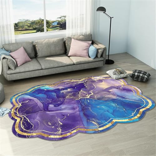 CHEMYO Tappeto Extra Large Economico Tappeti Lavabili Piastrelle per Pavimenti Tappeti per Bagno Antiscivolo 120x160CM Tappeto Luminoso 24 Oro Diamante Velluto Irregolare Leggero Lusso Viola Blu