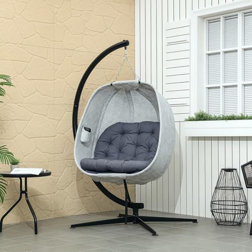 Silla Colgante Huevo con Soporte Columpio Jardín Exterior, Columpio Colgante para Interior y Exterior, Sillón Colgante Hamaca con Cesta Plegable y Cojines, Capacidad 120Kg para Jardín Patio