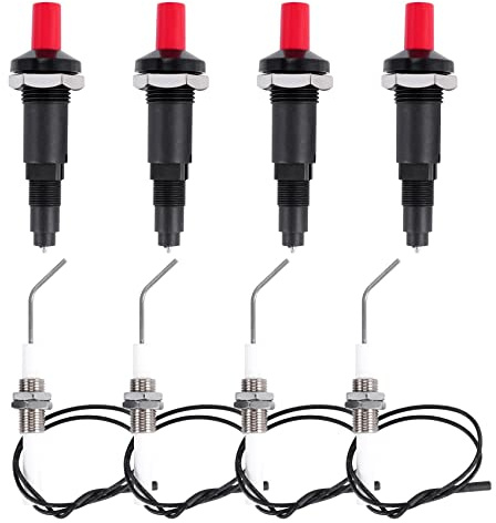 Tekiaviai Kit Accensione Piezoelettrica Un Spinta Propano 4 Pezzi con Elettrodo CER Filettato Candela 30 Cm per Griglia Un Gas