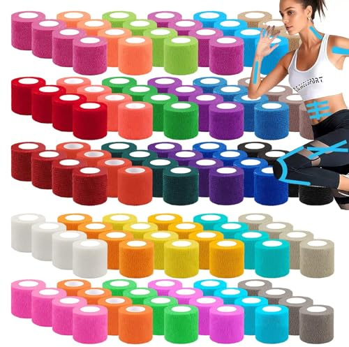 120 Rollen Verband Selbstklebend Fixierbinde Selbsthaftende Bandagen Haftbandage 30 Farben Wundpflaster Haftbandage, Handgelenk Knöchel Bandage, Fixierbinde Haftbandage für Gelenkschutz (30 Farben)