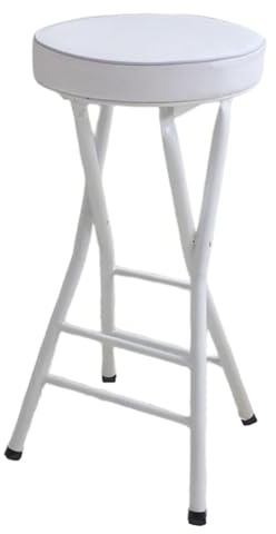 Sgabello pieghevole rotondo imbottito portatile, alto 63,5 cm, per cucina, colazione, bar, con poggiapiedi, per interni ed esterni, design leggero e salvaspazio (bianco)