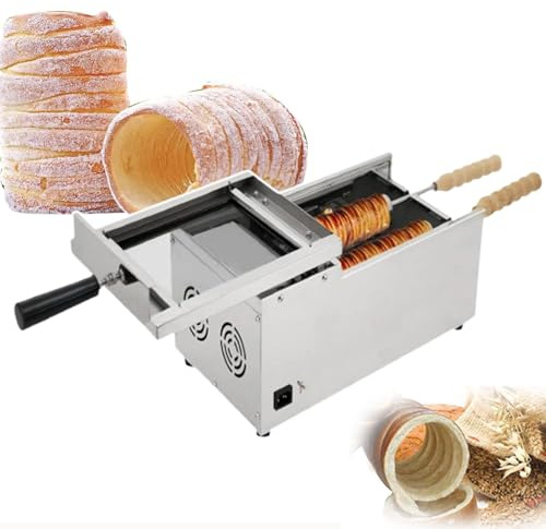 Horno eléctrico de chimenea de 1600 W, parrilla para panecillos, máquina para hacer conos de waffle y helado, máquina para hacer conos de chimenea de 2 rodillos