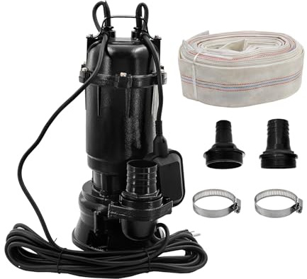 Yutmatin 2HP 110V Submersible Sump Pump, 6498GPH Cast Iron Sewage/Effluent Pump 1500W with 66ft Hose and Automatic Float Switch, for Basement Sump and Sewage Well, 2 inch Discharge