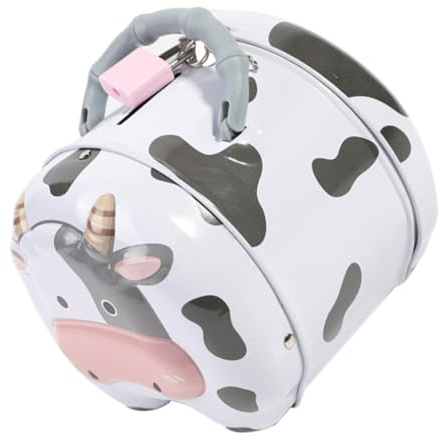 Hohopeti Hucha Creativa De Hojalata Diseño De Vaca Lechera para Niños, Tamaño Pequeño, Caja Ahorro Segura, Juguete Decorativo para Habitación Infantil, Obsequio Divertido y Educativo