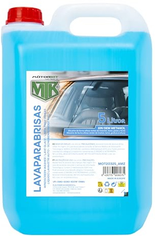 Motorkit MTK Liquido Lavavetri 5 L, Senza Metanolo, Pulizia Efficace di Insetti, Fango, Grasso e Pioggia, Manutenzione e visibilità Sicura per Auto