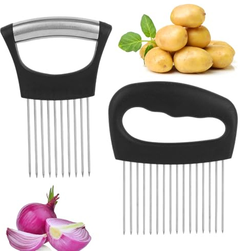 2PCS Onion Slice, Onion Holder for Slicing, Portable Stainless Steel Onion Slicer Holder, Ergonomic Handle Design Kitchen Tool for Vegetables and Meat Meal Prep Assistant