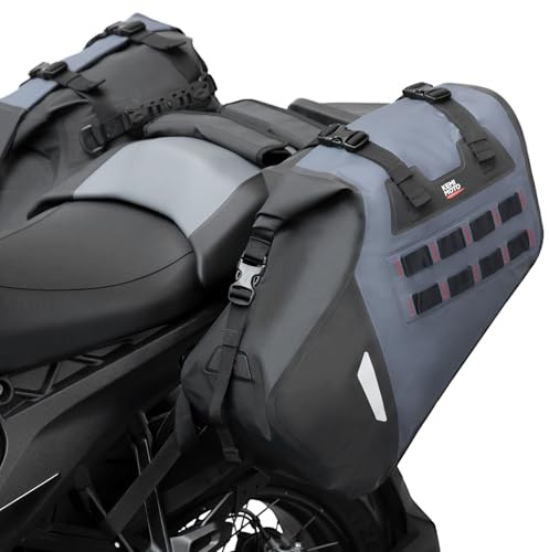 KEMIMOTO IPX6 wasserdichte Motorradsatteltaschen, PVC Weiche Packtaschen, Seitentaschen Hecktasche 30L (15L x 2) für Motorrad Enduro Dual-Sport-Bike Abenteuer-Reisegepäck Racklose Satteltaschen