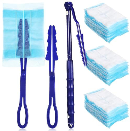 HEMOTON Plumero Electrostático con Poste Corto y Extensible, Cabezales de Microfibra Reemplazables (30 Unidades), Herramienta para Limpiar Ventiladores, Muebles y Huecos en Hogar y