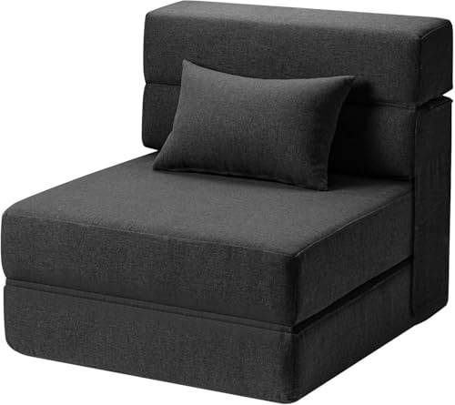 Garvee Schlafsessel Faltbar, 4-in-1 Gästebett Klappmatratze mit Kissen, Cord-Stoff Bodenmatratze Einzelsessel, Platzsparendes Schlafsofa für Gästezimmer, Büro & Camping, 185x71x15 cm, Dunkelgrau