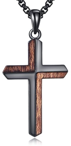 CUPENDA kreuz Halskette 925er Sterlingsilber Holz Türkis Abalone Muschel Kreuz Kruzifix Anhänger Halskette Religiöser Schutz Schmuck für Damen Herren Christlich