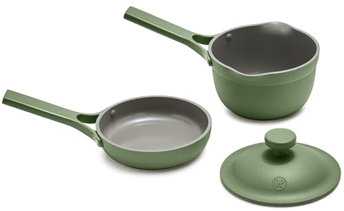 Our Place Tiny Cookware Duo | Mini Always Pan & 0.94 liters Perfect Pot with Shared Lid | Non-Toxic Ceramic Nonstick Cooking Set | Compact, Stackable & Space-Saving | Sage