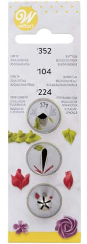 Wilton Douilles à Pâtisserie #104, #352, #224, Douilles Professionnelle Métallique Buse de Glaçage Réutilisable pour la Décoration de Gateaux, Muffins et de Cupcakes
