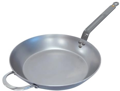 De Buyer - Poêle en tôle d'acier MINERAL B avec anse - 36 cm - Fabriquée en France, Sans PFAS, Anti Adhérence Naturelle, Queue Rivetée et Finition à la Cire d'Abeille, Tous Feux + Flash Four