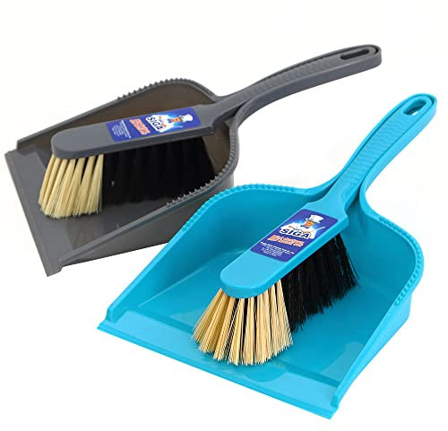 MR.SIGA Dustpan and brush set - Pack of 2, Blue & Grey
